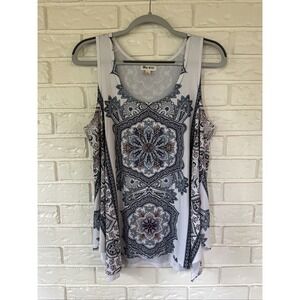 Blue Mood Women's Large Blue Bohemian Handkerchief Hem Tank Coachella Vibe